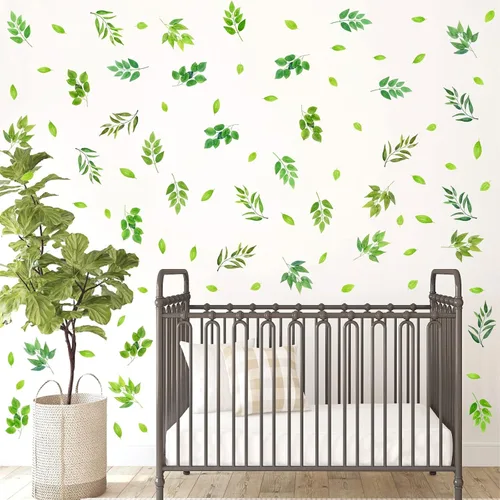 Miniatura 6 de Calcomanías de pared de hojas verdes, calcomanías de hojas de árbol para despegar y pegar, calcomanías de hojas botánicas extraíbles de plantas