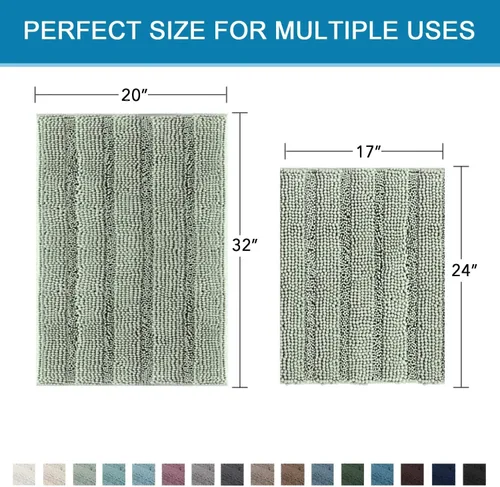 Miniatura 608 de H.VERSAILTEX Tapetes de baño antideslizantes para baño, alfombras de baño extragruesas de felpilla a rayas, tapetes de baño de 47" x 17", alfombras