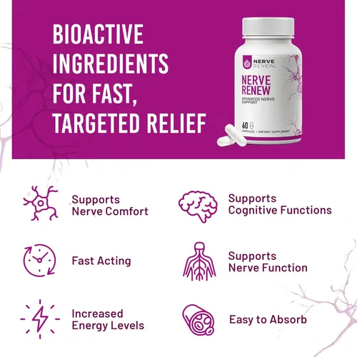 Miniatura 3 de NERVE RENEW Apoyo nervioso avanzado: 300 mg de ácido R-alfa lipoico estabilizado, complejo de vitamina B, benfotiamina, hierbas para un apoyo