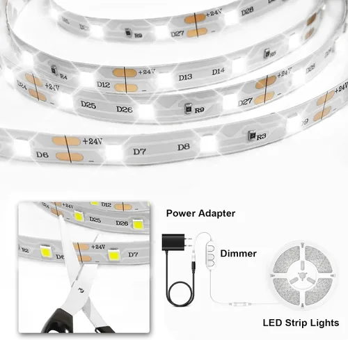 Miniatura 6 de VOLIVO - Tira de luces LED blancas, 16.4 pies, tira de luces LED de intensidad regulable 6500K, luz blanca brillante de día, adhesivo fuerte, tira