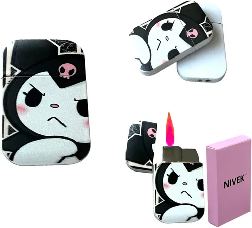 Miniatura 13 de NIVEK Kulomi Encendedor Kitty KT con llama rosa de bolsillo, recargable, Kawaii lindo, resistente al viento (Gato, Conejo, Melodía, Duffy)