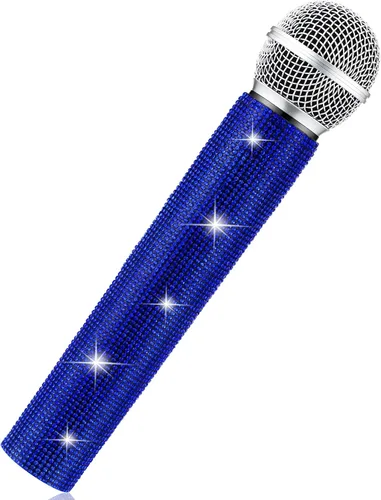 Miniatura 7 de Sanwuta Micrófono falso con diamantes de imitación brillantes, micrófono de juego de plástico con purpurina para disfraz de fiesta de cosplay