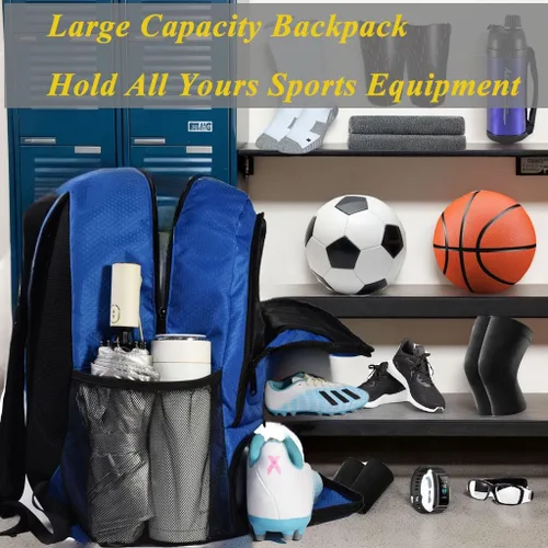 Miniatura 4 de Bolsa de fútbol, mochila de baloncesto, bolsa de equipo deportivo con compartimento para zapatos que sostiene zapatillas, casco, baloncesto, fútbol