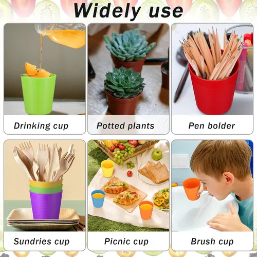 Miniatura 7 de Eccliy 36 vasos para niños a granel, vasos de plástico de 8 onzas, irrompibles, reutilizables, apilables, 6 vasos de colores surtidos para niños