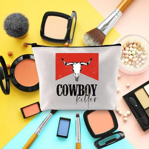 Miniatura 3 de BLUPARK Cowboy Killer Bolsa de cosméticos Western Cowgirl Regalo Mujeres Salvaje Vintage Western Rodeo Bolsa con cremallera Bolsa Gráfica Bull