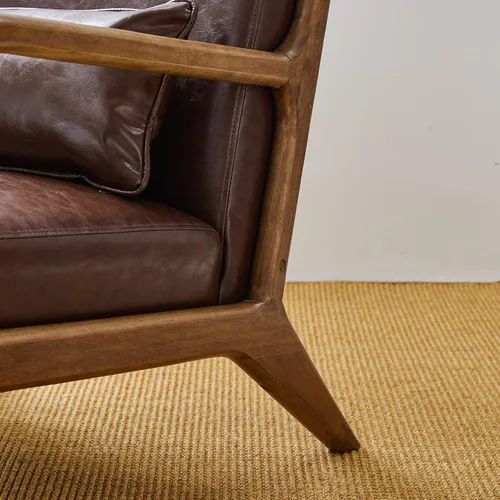 Miniatura 5 de Glitzhome 30.75 "H Mid Century Coffee Accent Sillón, Sillón de lectura individual Silla de salón de cuero PU con marco de madera de caucho nogal