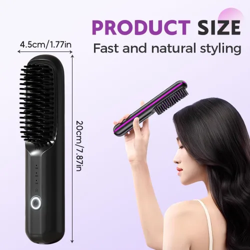 Miniatura 5 de Go Bursh - Peine alisador de cabello USB inalámbrico de iones negativos 2026, Brush Pro con pinzas trenzadas de piedra de cristal brillante, Negro