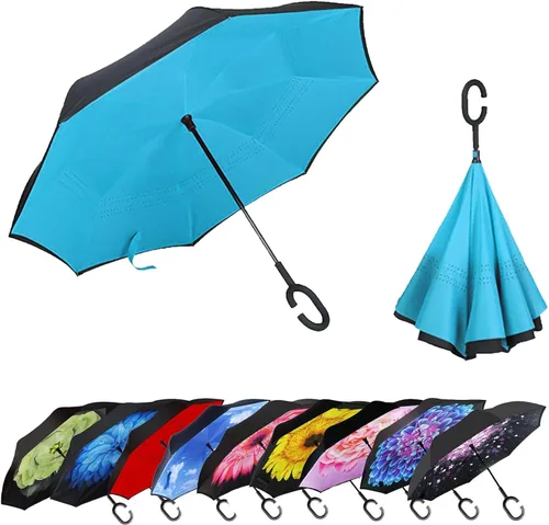 Miniatura 62 de MRTLLOA - Paraguas invertido de gran tamaño de 40/49/56 pulgadas - Sombrilla doble capa resistente al viento, con mango en forma de C y tamaño golf