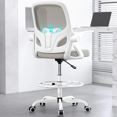 Miniatura 9 de Kensaker Silla de Dibujo Alta con Anillo Reposapiés para el Hogar y el Trabajo, Silla Ergonómica de Escritorio de Oficina para el Hogar con Brazos