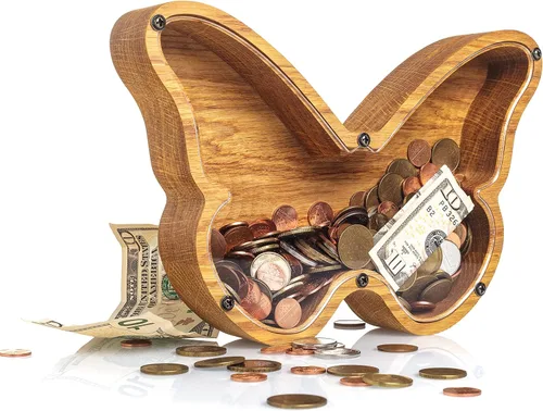 Miniatura 6 de BUTTERFLY - Alcancía para niños y niñas, caja de dinero personalizada para niños, ahorro de monedas de madera, idea de regalo perfecta