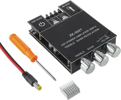 Placa de amplificador Bluetooth de 50W+50W con control de agudos y graves, chips TPA3116D2, DC 9-24V, entradas BT y AUX, amplificador estéreo de 2.0