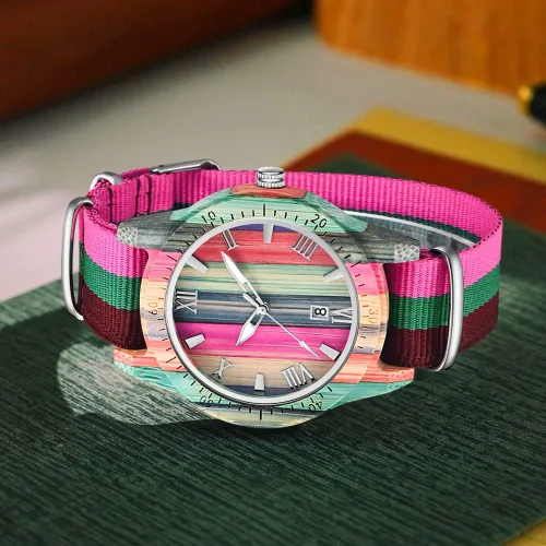 Miniatura 3 de Relojes de madera para hombre, hechos a mano, coloridos, de madera de bambú, analógico, de cuarzo, para hombre, reloj de madera