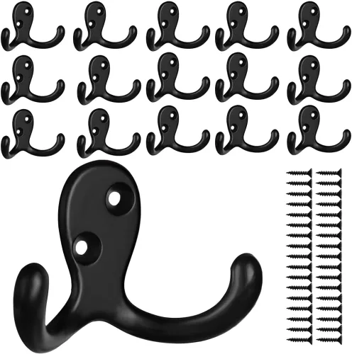 Miniatura 16 de IBosins 10 unidades de ganchos resistentes de doble punta para colgar en la pared con 20 tornillos, ganchos retro de doble punta para abrigo, 10