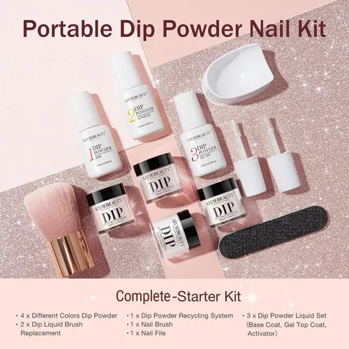 Miniatura 6 de Azurebeauty - Kit de iniciación de uñas en polvo de inmersión, 4 colores, purpurina de piel desnuda para todas las estaciones, juego de polvo