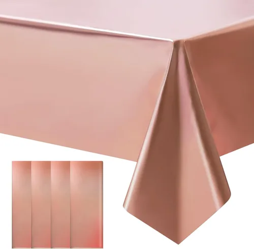 Miniatura 26 de Just Shimmer 2 piezas Mantel de Plástico Oro Rosa - Impresionante Acabado Mate Metálico, 40" x 108" Mantel para Mesa de Despedida de Soltera