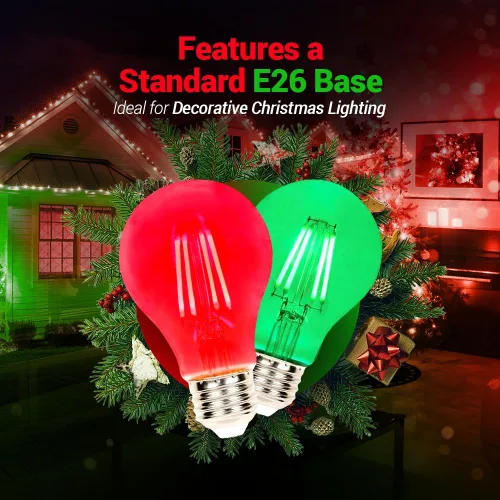 Miniatura 5 de Paquete de 2 bombillas LED de filamento rojo y verde – A19 E26 8 W, equivalente a 60 W, bombilla LED vintage roja y verde para iluminación