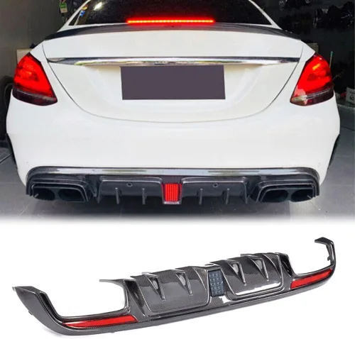 Miniatura 8 de W205 Difusor trasero de fibra de carbono para Mercedes Benz Clase C W205 C300 Sport 2015-2018 C43 C63 AMG Sedan Pre-Facelift parachoques inferior