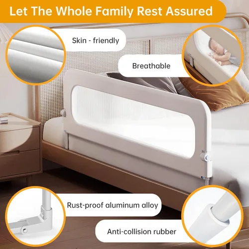 Miniatura 3 de Barandilla de protección para cama de bebé para niños pequeños, altura ajustable de 59 pulgadas, barandilla de cama abatible, barandilla lateral
