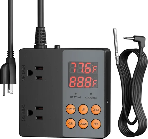 Miniatura 9 de BN-LINK Controlador de termostato profesional de calefacción y refrigeración digital de 2 etapas, enchufe para reptiles, acuario, carboy