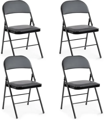 Miniatura 16 de DUMOS Paquete de 12 sillas plegables acolchadas de cuero, asiento comercial apilable portátil para interiores y exteriores con marco de acero, Caqui