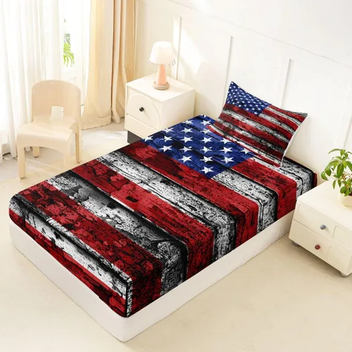 Miniatura 8 de Feelyou Juego de sábanas de la bandera estadounidense, tamaño individual, juego de cama para niños y niñas, 4 de julio, 4 de julio, sábana bajera