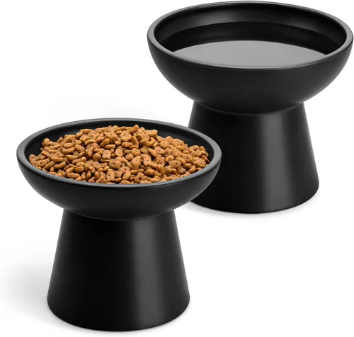 vancasso - Juego de 2 tazones elevados de cerámica para gatos - 15.7 cm de ancho extra tazones elevados para comida y agua de gatos, 12.9 cm de