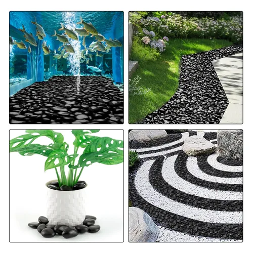 Miniatura 6 de GRISUN Rocas de río negro natural de 15 libras para paisajismo al aire libre, guijarros pulidos para plantas, piedras decorativas de 1.5 a 2.5