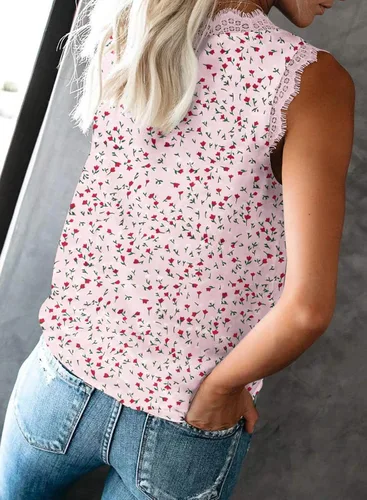 Miniatura 184 de VIISHOW - Camiseta sin mangas, sexy, con cuello en V y bordes de encaje para mujer, camisola de vestir, camisas de gasa, sin mangas, casuales