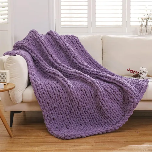 Miniatura 11 de WESHIONGOO Manta de Punto Grueso Throw 40"*40" (101.6cm*101.6cm) Mantas de Punto para Sofá Cama Manta Suave Esponjosa con Hilo Chenille Jumbo Grueso