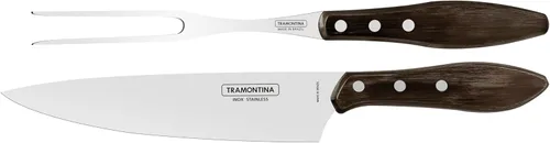 Tramontina Churrasco - Juego de tallado, 2 piezas, caja de regalo, color marrón, acero inoxidable, tamaño mediano