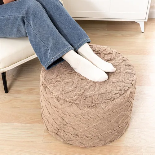 Miniatura 4 de Puf Otomano Redondo Relleno de 20x12 Pulgadas Silla Puf de Suelo para Sala de Estar y Dormitorio, Puf Otomano de Espuma Moderno, Reposapiés para Café