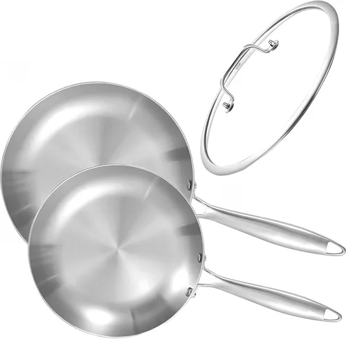 Miniatura 9 de LOLYKITCH Set de sartenes de acero inoxidable tricapa de 8.5-10-12 pulgadas con tapas, sartenes, sartenes de inducción, aptas para lavavajillas