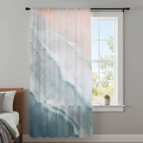 Miniatura 4 de Cortinas traslúcidas de playa de 63 pulgadas de largo, panel de cortina traslúcida para sala de estar, cortinas de cocina con bolsillo para barra