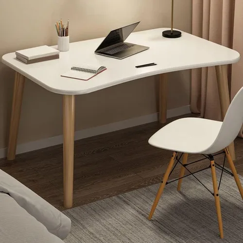 Miniatura 20 de Escritorio de estudio de oficina contemporáneo, escritorio contemporáneo para computadora, escritorio de trabajo con patas de madera, blanco, sin