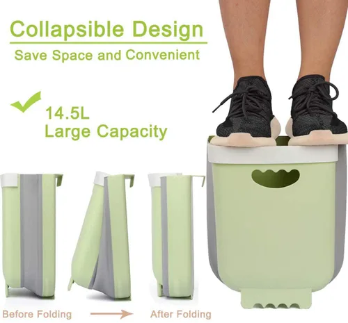 Miniatura 7 de Cubo de basura colgante de cocina, cubo de basura pequeño plegable para puerta de armario de cocina, contenedor de basura de plástico plegable Verde