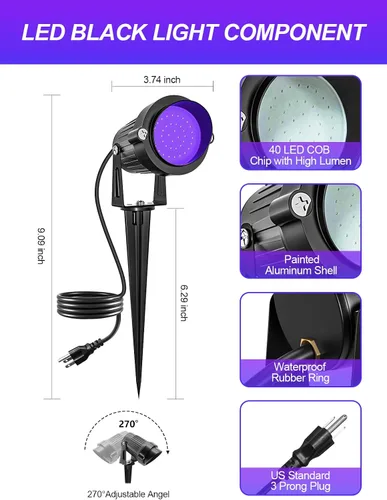Miniatura 8 de Proyector de Halloween de 15 W, luces LED negras, iluminación de paisaje, impermeable, luz negra al aire libre con enchufe de EE. UU. para fiesta
