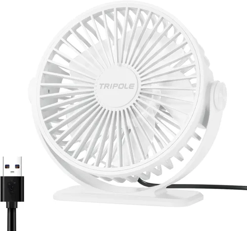 Miniatura 12 de TriPole Ventilador de escritorio con USB, ventilador pequeño portátil de 3 velocidades con brisa fuerte ajustable, mini ventiladores personales