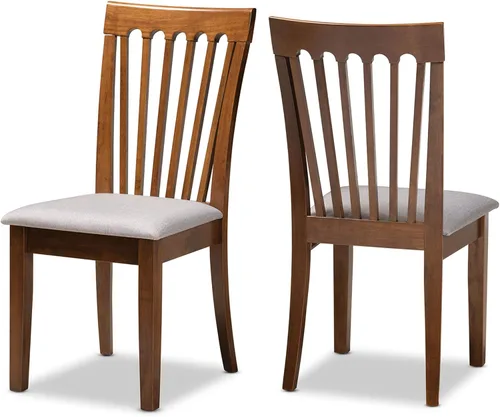 Miniatura 18 de Baxton Studio Silla de comedor Minette - Tapizado de tela gris, juego de madera con acabado marrón nogal Gris/marrón nogal
