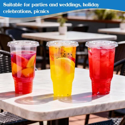 Miniatura 7 de Vasos de plástico transparente de 32 onzas con tapas, paquete de 30 vasos desechables para café, batidos, bodas, fiestas de cumpleaños, picnics