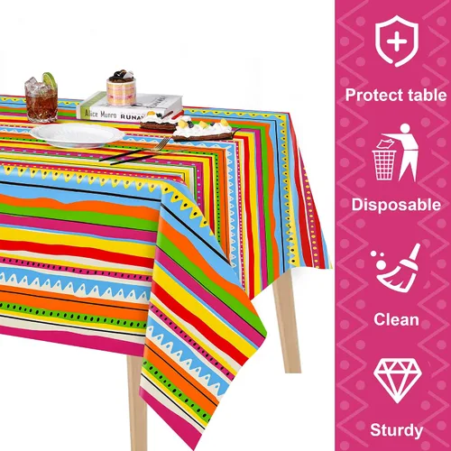 Miniatura 4 de Kochorie Mantel de plástico para fiesta mexicana, 2 piezas, mantel rectangular desechable para fiesta de cumpleaños temática mexicana, suministros