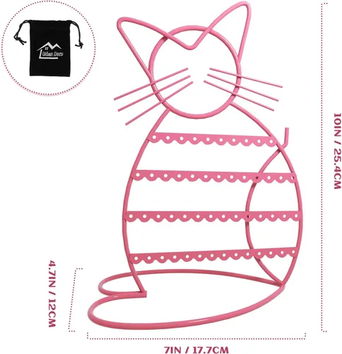 Miniatura 7 de Urban Deco Soporte Organizador de Joyas en Forma de Gato - Soporte para Aretes con 48 Agujeros para Pernos, Organizador de Tocador de Metal