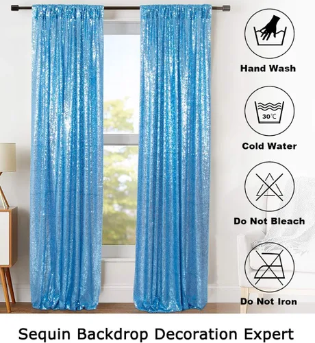 Miniatura 6 de ShinyBeauty Cortinas de Lentejuelas Azul Bebé 2 pies x 8 pies 4 Paneles Telón de Fondo de Lentejuelas para Fotografía Pared Brillante Telón de Fondo
