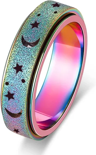 Miniatura 8 de OreilleStar Anillo de Ansiedad para Mujeres Anillo Fidget: Anillos Fidget de Acero Inoxidable Luna Estrella Anillo Fidgit para Mujeres Oro Plata