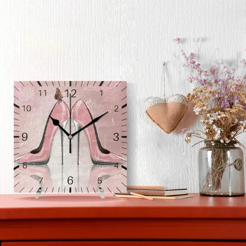 Miniatura 2 de ALAZA Zapatos de tacón alto de mariposa de 7.9 pulgadas, reloj de pared cuadrado, funciona con pilas, sin tictac, cuarzo silencioso para cocina