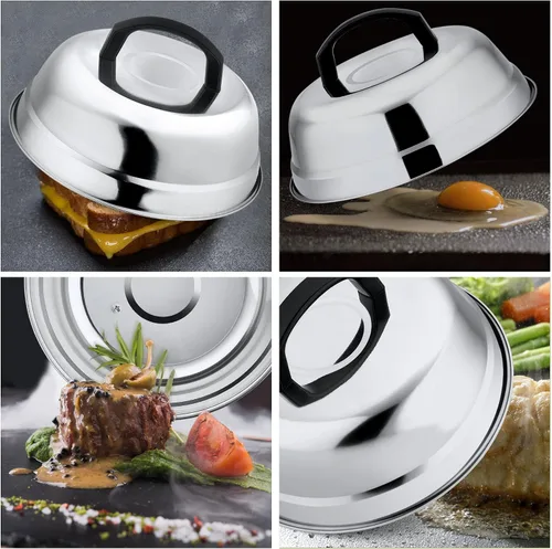 Miniatura 5 de Leonyo Tapa de cúpula de fusión de queso de 9 pulgadas, accesorios de plancha de acero inoxidable, cubierta duradera para cocinar al vapor
