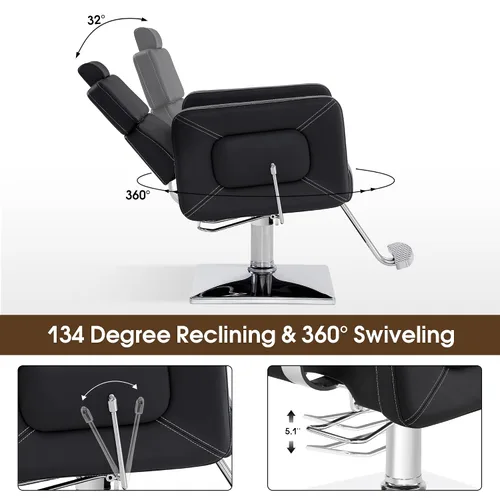 Miniatura 7 de BarberPub Silla de peluquería hidráulica clásica reclinable, ajustable, estilo de salón de belleza, silla de spa 2065 (negro)