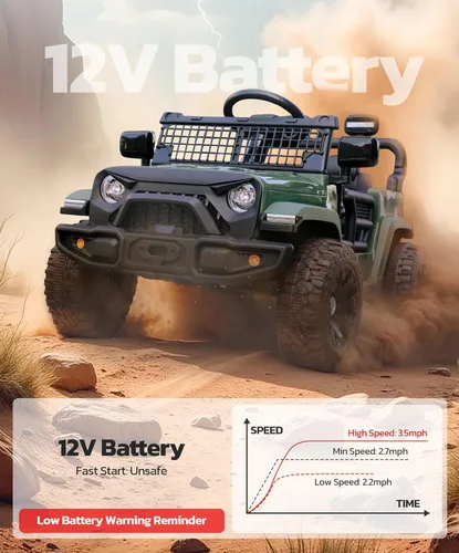 Miniatura 3 de ELEMARA Auto de Paseo, Vehículo de paseo con Bluetooth para niños pequeños, vehículos a batería de 12 V con control remoto, camión todoterreno Verde