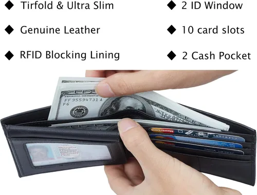 Miniatura 5 de Travelambo Cartera de cuero genuino con bloqueo RFID para hombre, billetera plegable clásica