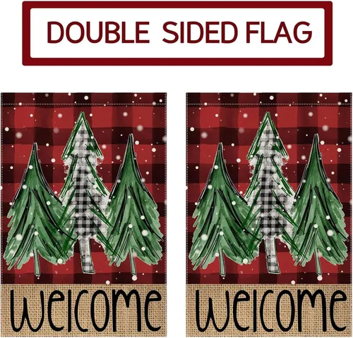 Miniatura 7 de Bandera de jardín de árboles de Navidad de búfalo rojo de bienvenida, 12 x 18 pulgadas, vertical, de doble cara, a cuadros, color rojo, decoración