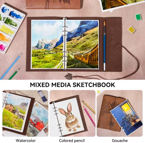 Miniatura 3 de Libro de bocetos de acuarela Lightwish, 100% algodón, diario de acuarela sin ácidos, papel de acuarela a presión caliente de 300 g/m²/140 libras